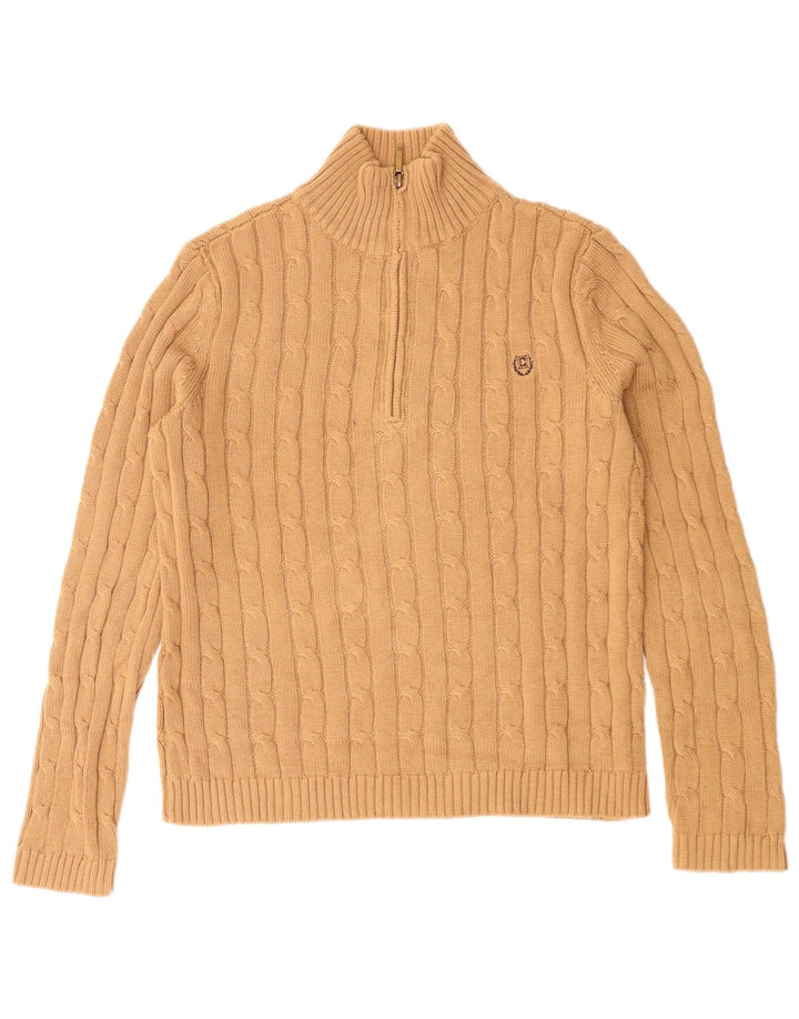Chaps Dame Zip Neck Jumper Sweater UK 10 Small Beige Bomuld