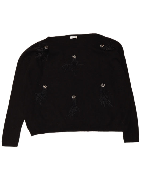 Liu Jo Womens Crop Oversized Boat Neck Jumper Sweater UK 14 Medium Black