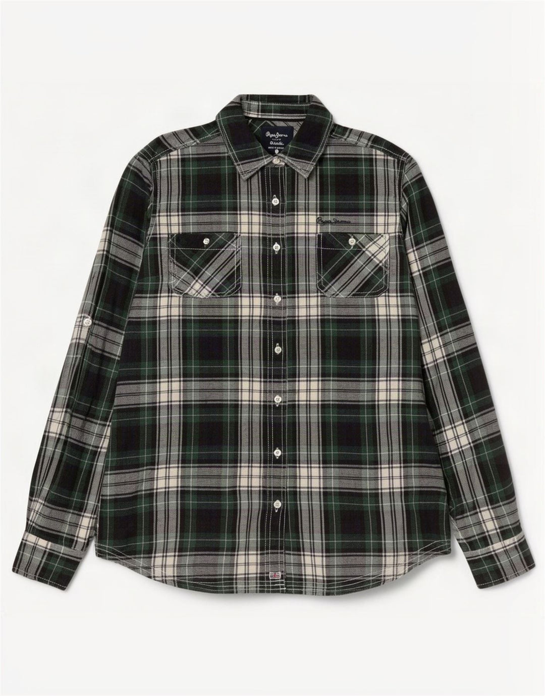 PEPE Jeans Dame Flanelskjorte UK 14 Medium Grøn Ternet Bomuld