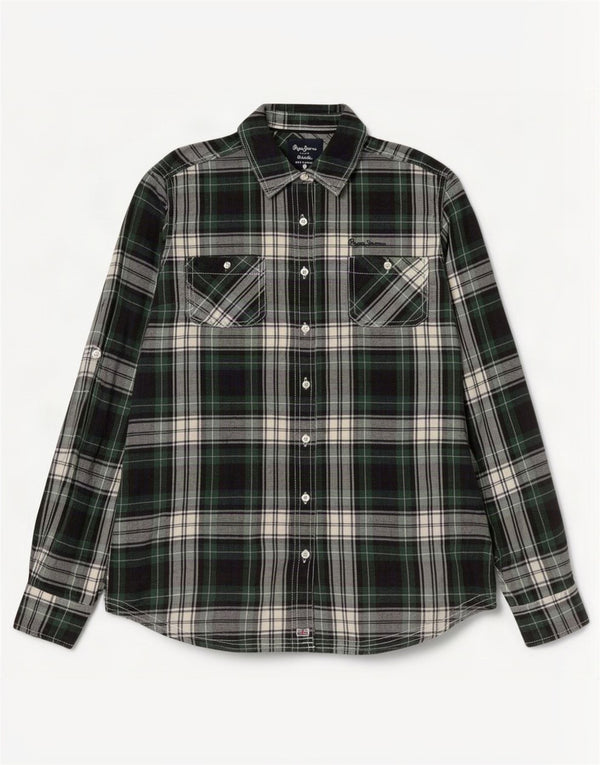 PEPE Jeans Dame Flanelskjorte UK 14 Medium Grøn Ternet Bomuld