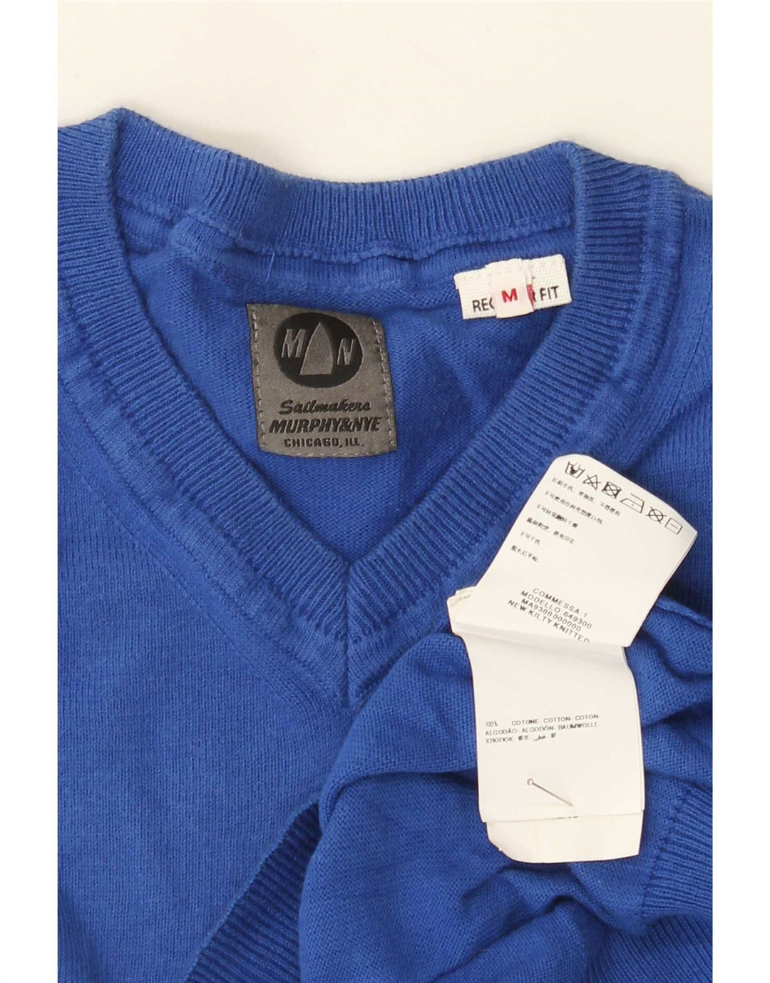 Murphy & Nye Herre Regular Fit V-hals sweater mellemblå bomuld