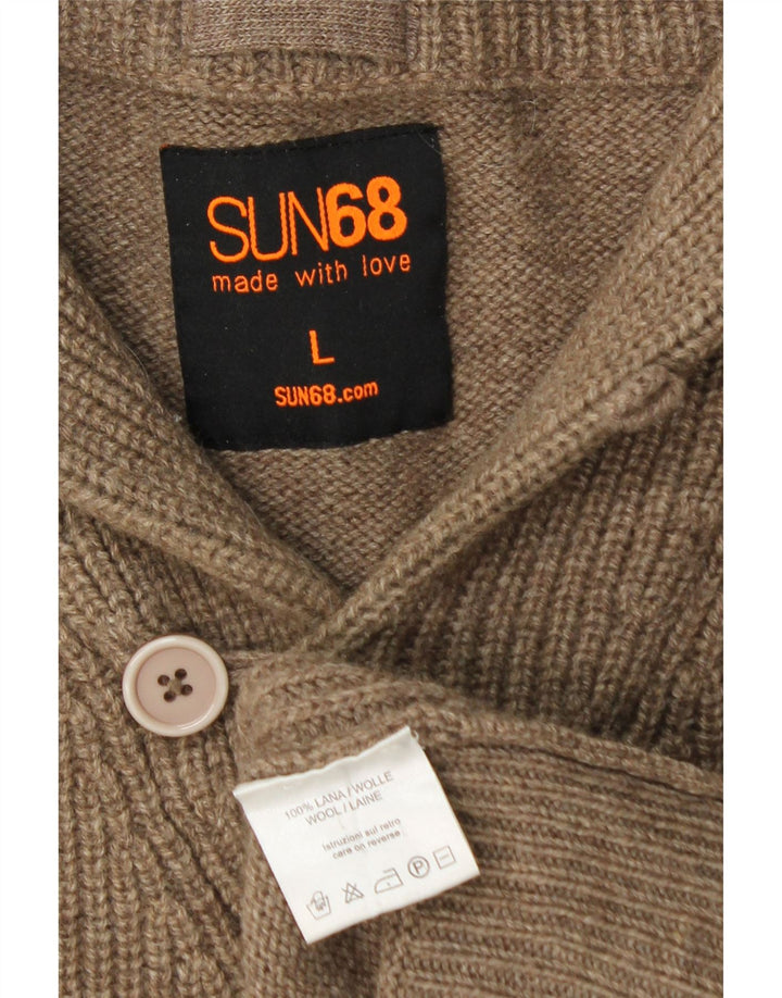 SUN68 Herre Shawl Neck Jumper Sweater Stor Brun Uld