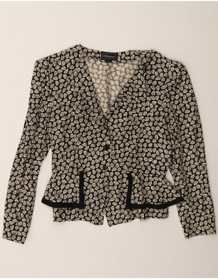 SUPERIOR Womens 2 Button Blazer Jacket IT 44 Medium Black Floral Vintage Superior and Second-Hand Superior from Messina Hembry 