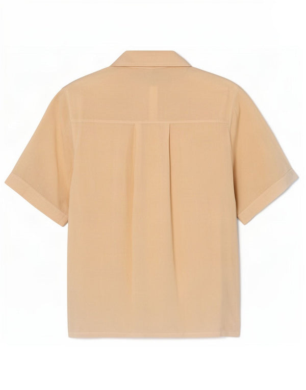Vintage kortærmet skjortebluse til kvinder UK 18 XL Beige