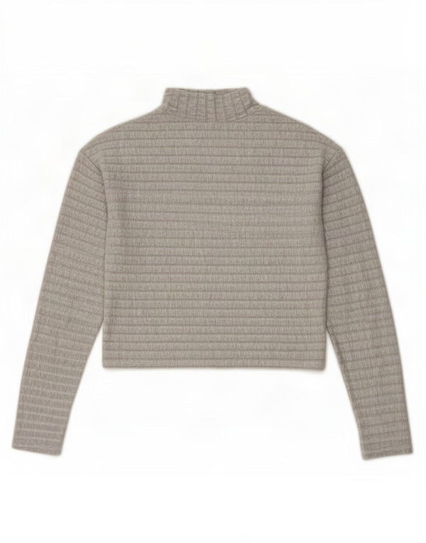 Topshop Womens Crop Top Long Sleeve UK 8 Small Grey Striped