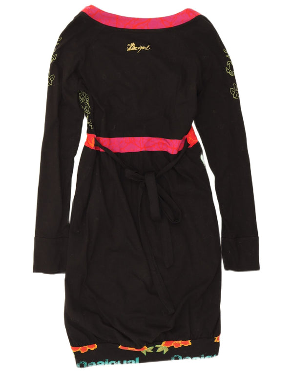 Desigual Kvinders Grafisk Langærmet Skede Kjole UK 12 Medium Black Floral