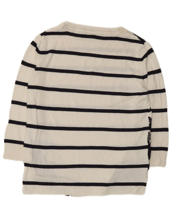 Marks & Spencer Dame Top 3/4 ærme UK 8 Lille hvid stribet bomuld