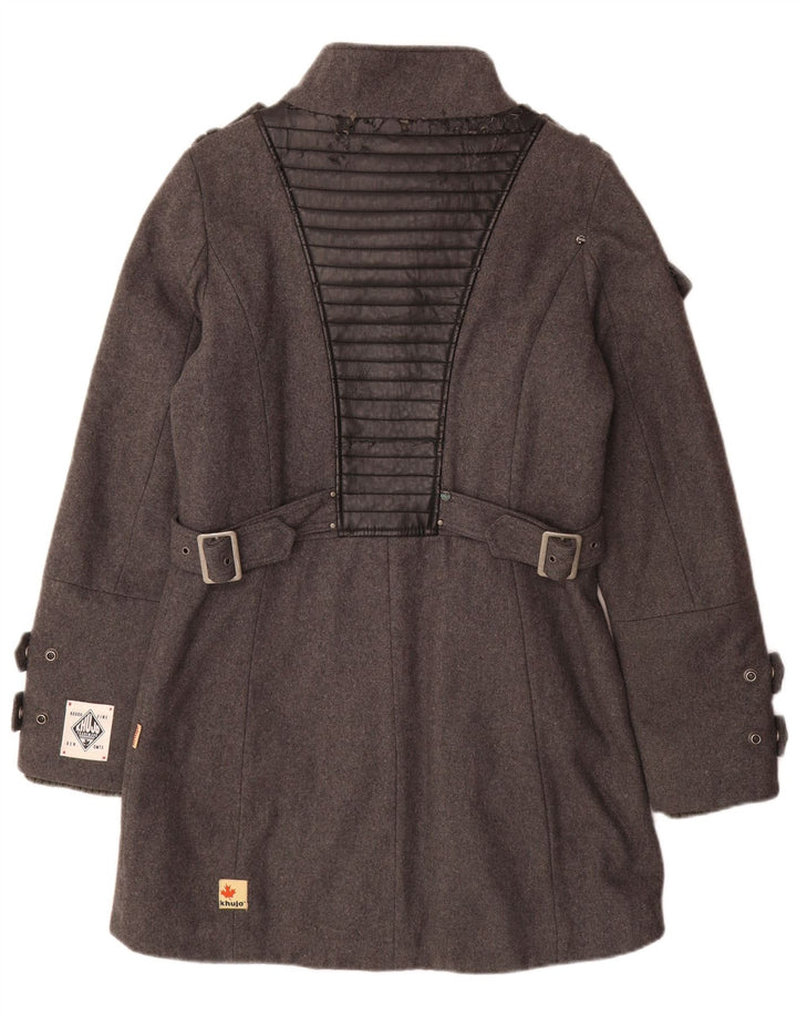 KHUJO Militær Overfrakke til kvinder UK 16 Stor Grå Uld