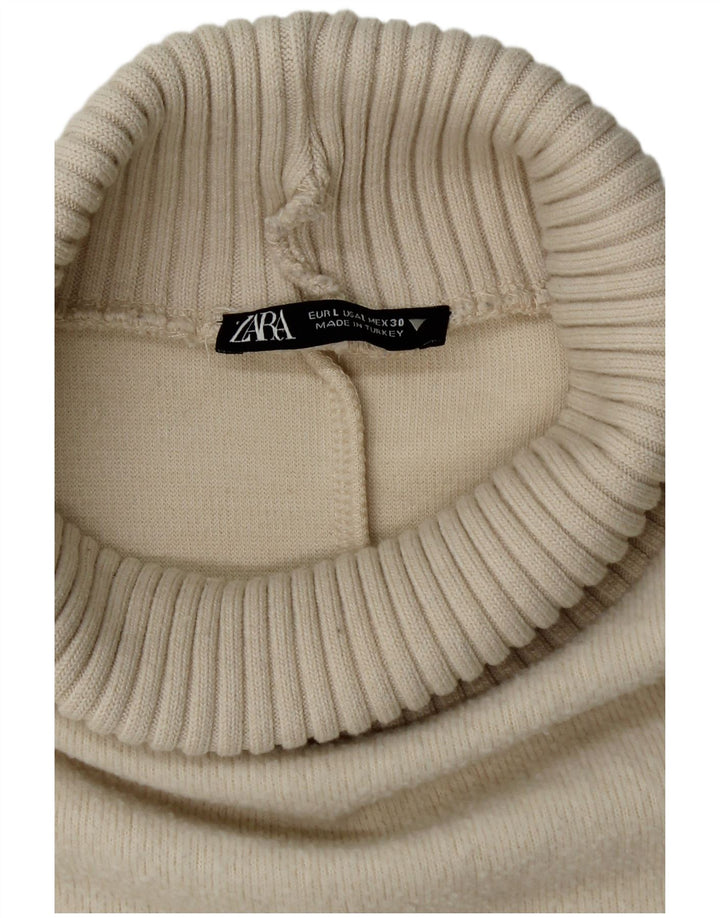 Zara Dame Roll Neck Vest Tank Top UK 14 Large Beige