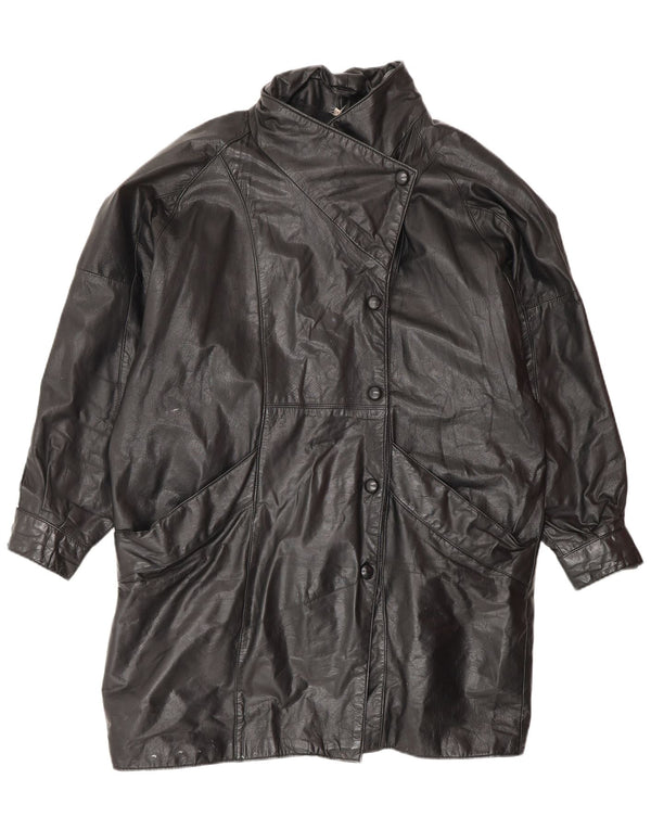 VINTAGE Oversized læderfrakke til kvinder UK 14 Medium sort læder