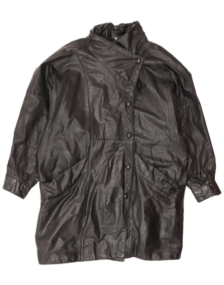 VINTAGE Oversized læderfrakke til kvinder UK 14 Medium sort læder