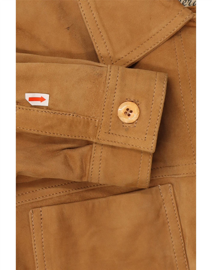 VINTAGE Dame Loose Fit ruskindsjakke UK 18 XL brunt læder