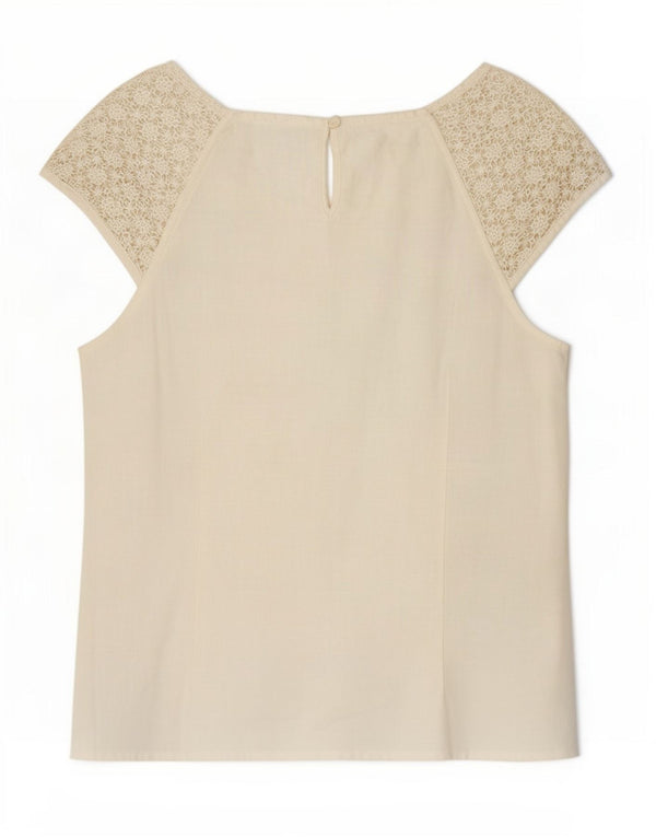 Fat Face Womens Blouse Top UK 14 Medium Off White Floral Linen