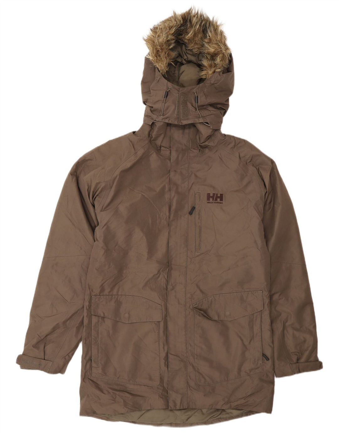 Helly Hansen Herre Hooded Parka Jacket UK 38 Medium Brown Polyester