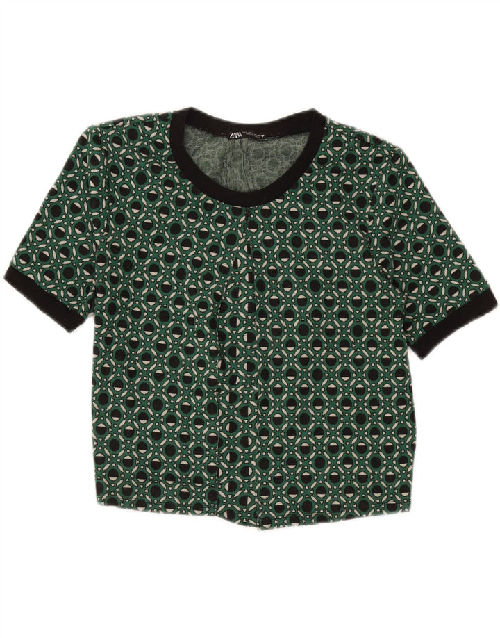 Zara Dame Bluse Top UK 14 Stor Grøn Geometrisk