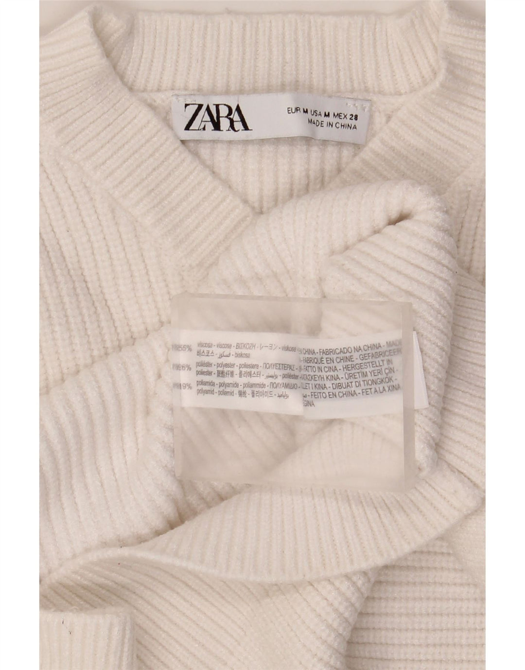 Zara Womens Crop V-hals sweater UK 12 Medium White Viscose