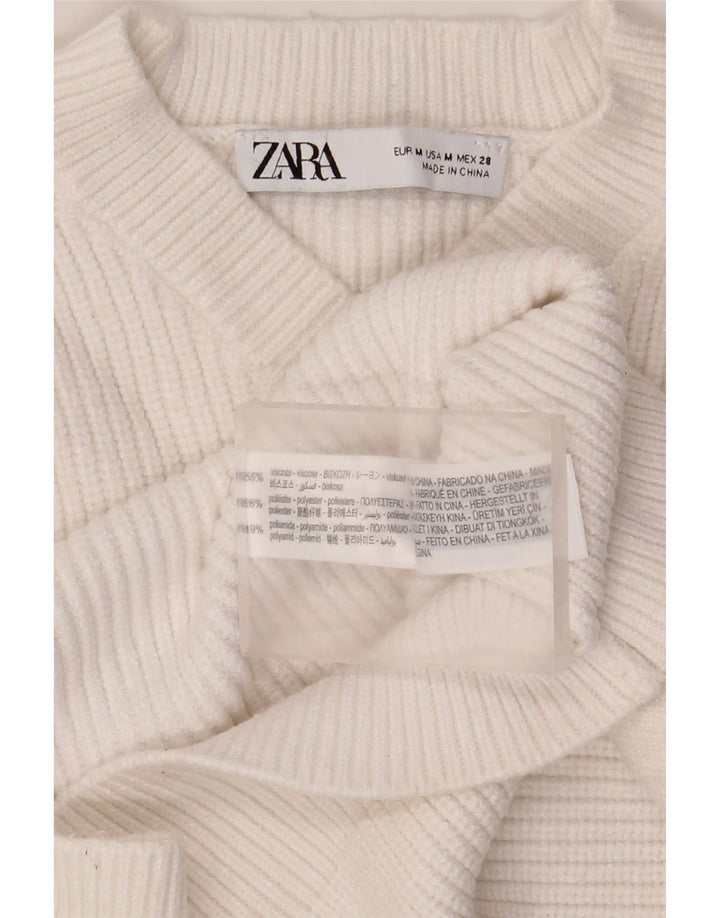 Zara Womens Crop V-hals sweater UK 12 Medium White Viscose