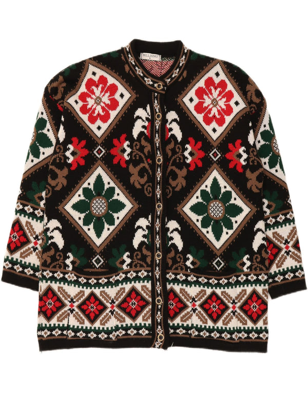 BELLISIMO Dame Oversized Cardigan Sweater UK 16 Large Black Fair Isle