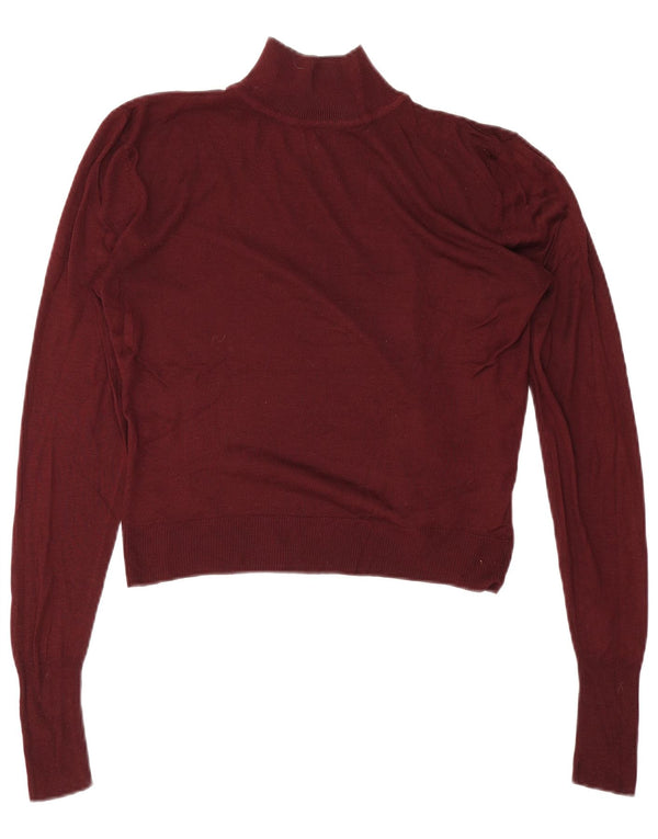 Zara Womens Crop Oversized Turtle Neck Jumper Sweater UK 10 Small Burgundy