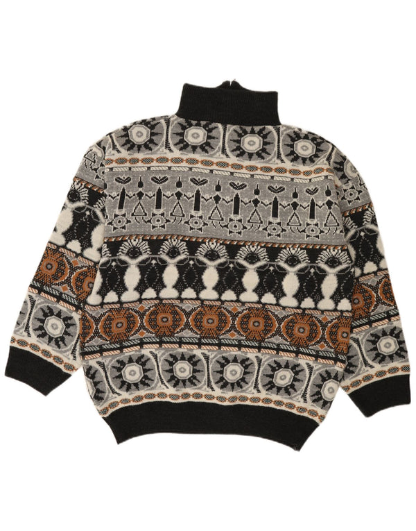 Vintage Herre Zip Neck Jumper Sweater EU 52/54 Large Grey Fair Isle