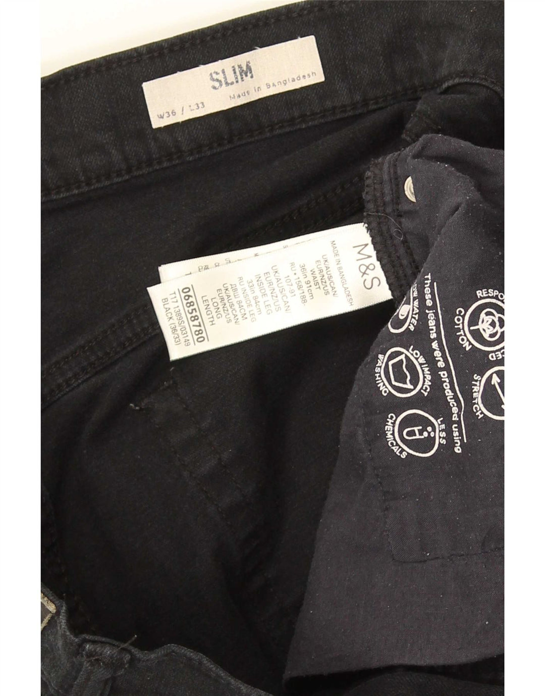 Marks & Spencer Herre Slim Jeans W36 L33 Sort Bomuld
