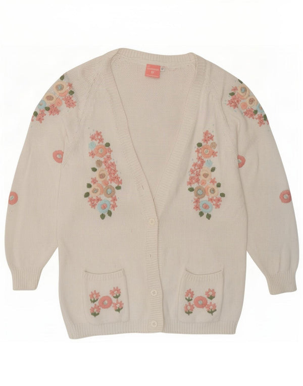 Vintage dame cardigan sweater UK 14 Medium White Floral Bomuld