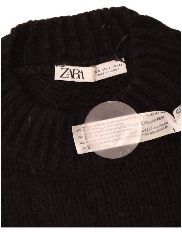 ZARA Dame Oversized Crew Neck Jumper Sweater UK 10 Small Black Acryl