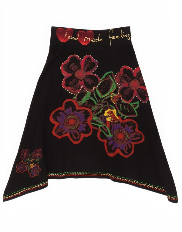 Desigual Kvinders Grafisk A-Line nederdel Small W27 Black Floral Bohemian