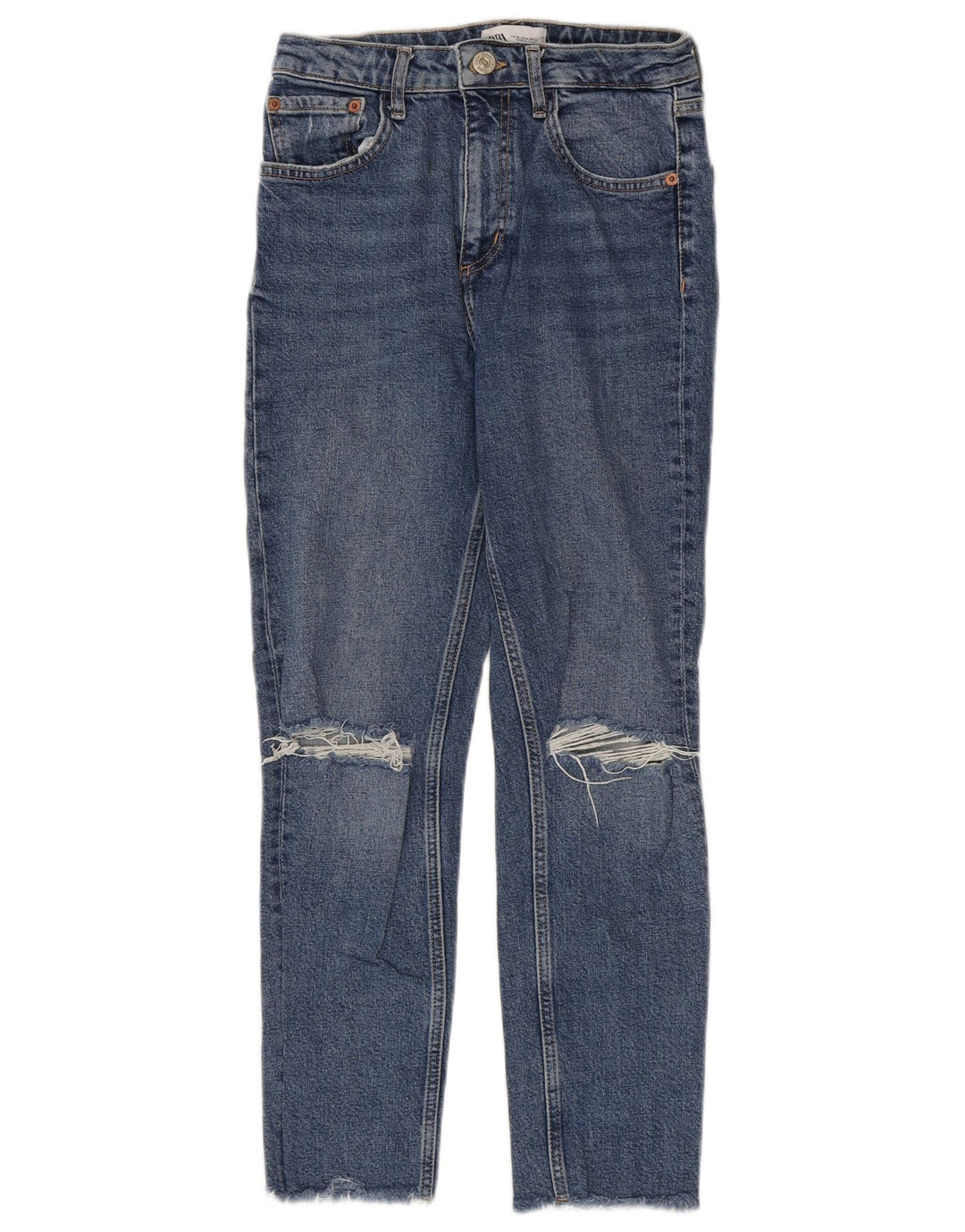 ZARA Dame Distressed Slim Jeans EU 36 XS W26 L26 Blå