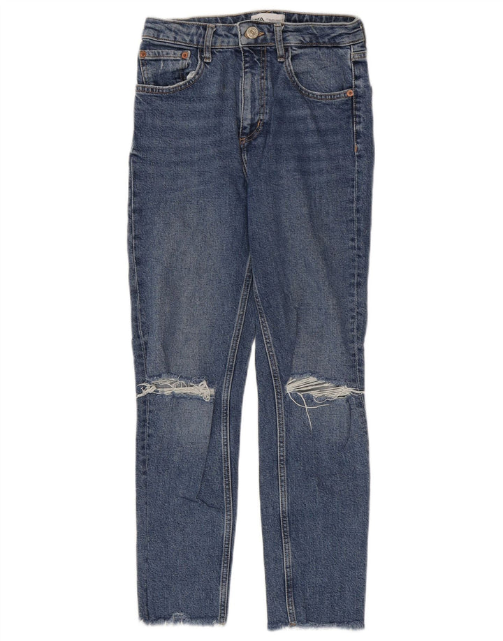 ZARA Dame Distressed Slim Jeans EU 36 XS W26 L26 Blå