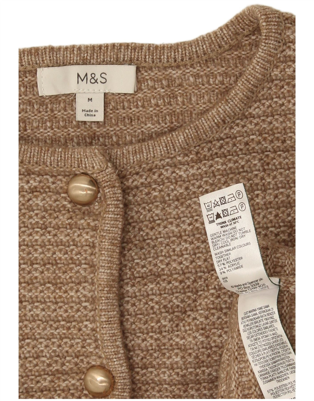 Marks & Spencer Dame Crop Cardigan Sweater UK 14 Medium Brun Polyester
