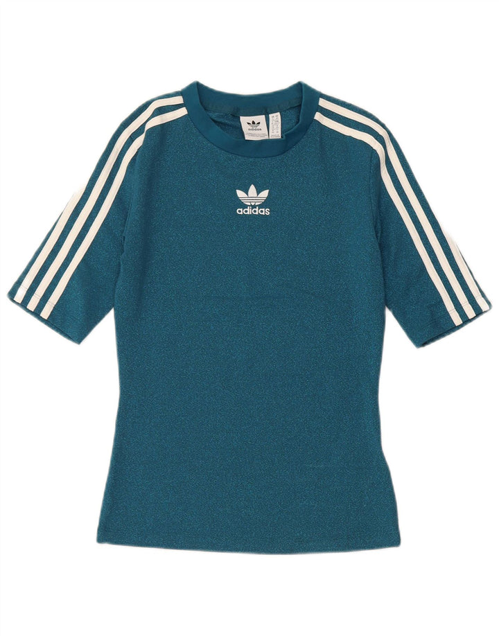Adidas Dame T-Shirt Top UK 6 XS Blå Polyester