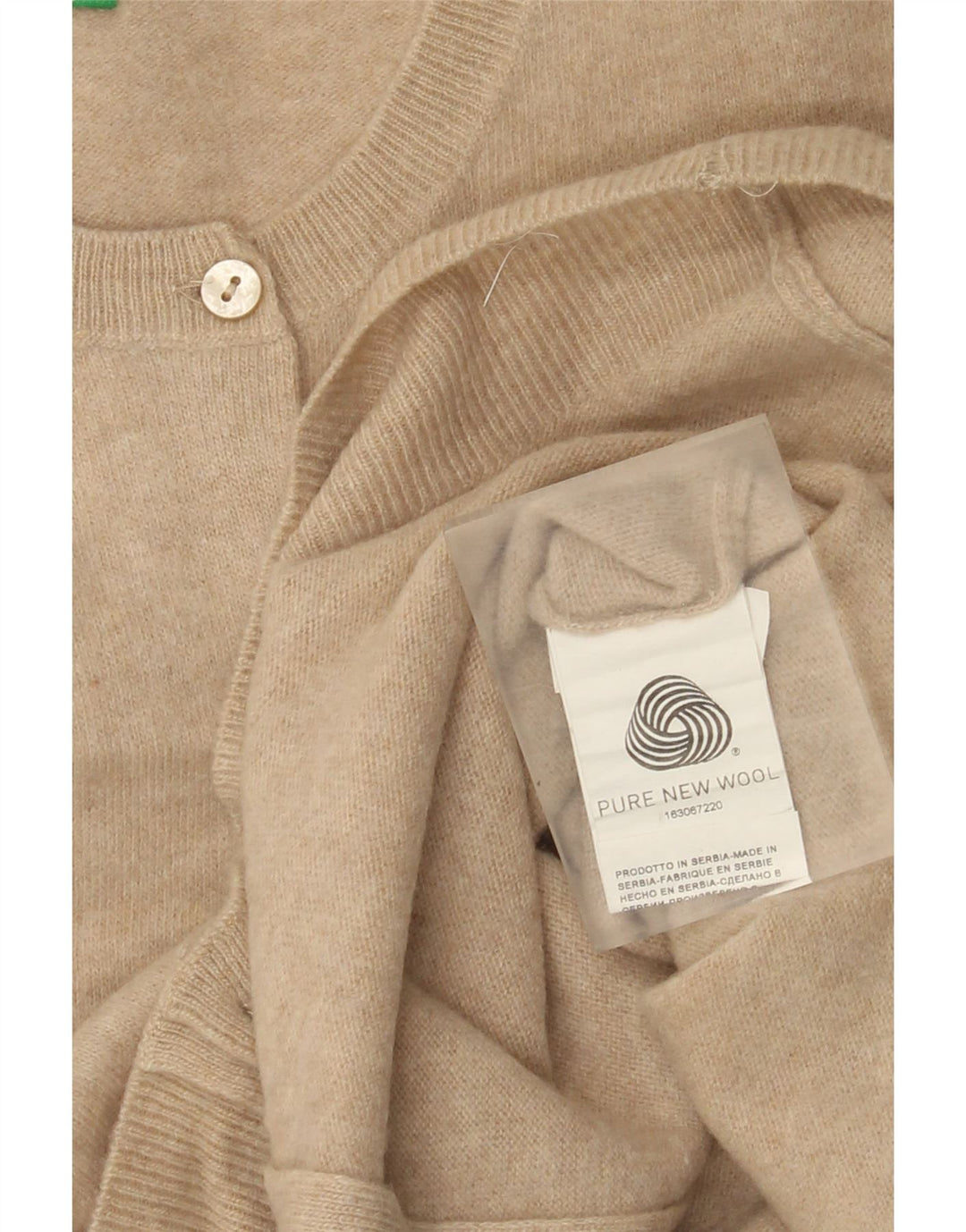 Benetton Dame Cardigan Sweater UK 12 Medium Beige Ny Uld