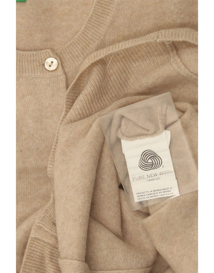 Benetton Dame Cardigan Sweater UK 12 Medium Beige Ny Uld