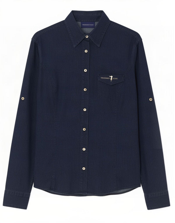 Trussardi Jeans Dame Loose Fit skjorte UK 10 Lille marineblå bomuld