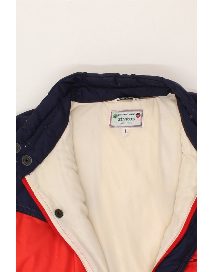 STRATOS Mens Padded Jacket UK 40 Large Red Colourblock Polyester Vintage Stratos and Second-Hand Stratos from Messina Hembry 