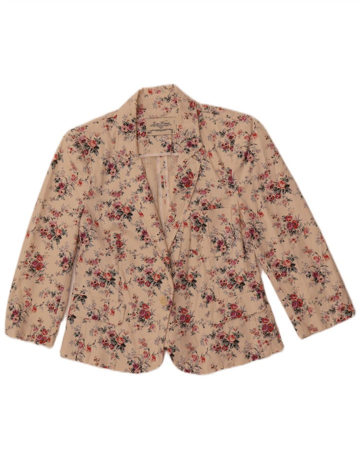Zara Dame 1 Knap Blazer Jacket UK 14 Large Off White Blomsterbomuld