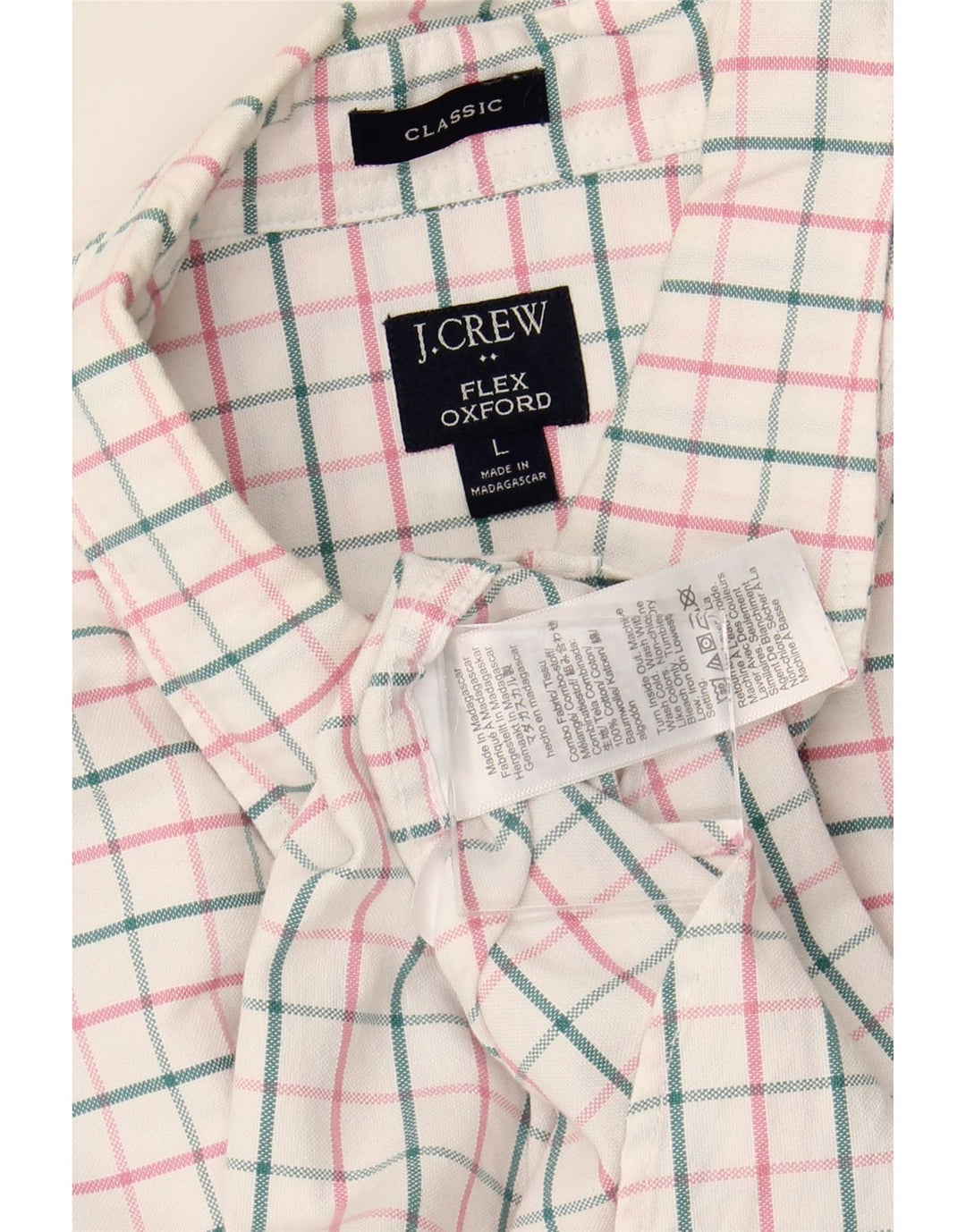 J. CREW Herre Flex Oxford Classic Fit skjorte Stor hvid ternet bomuld