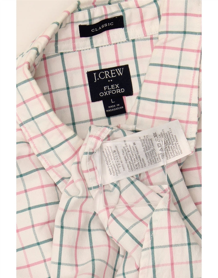 J. CREW Herre Flex Oxford Classic Fit skjorte Stor hvid ternet bomuld