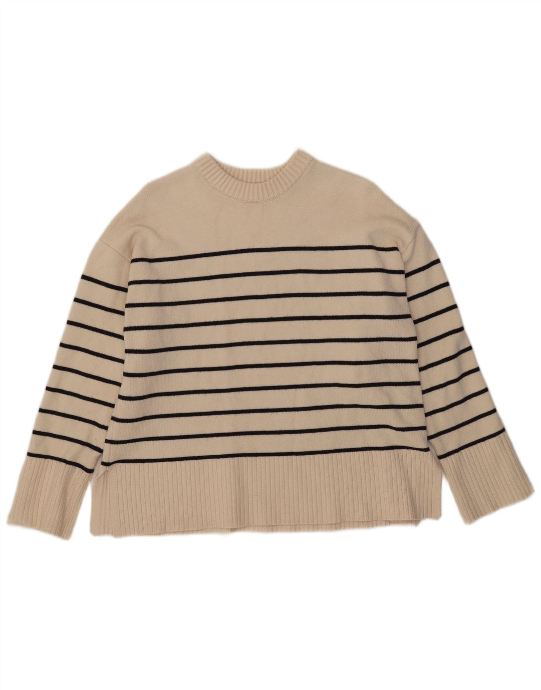 Zara Dame Oversized Crew Neck Jumper Sweater UK 10 Small White Striped