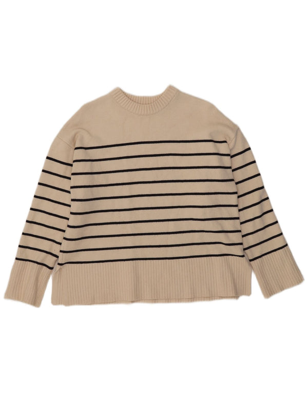 Zara Dame Oversized Crew Neck Jumper Sweater UK 10 Small White Striped