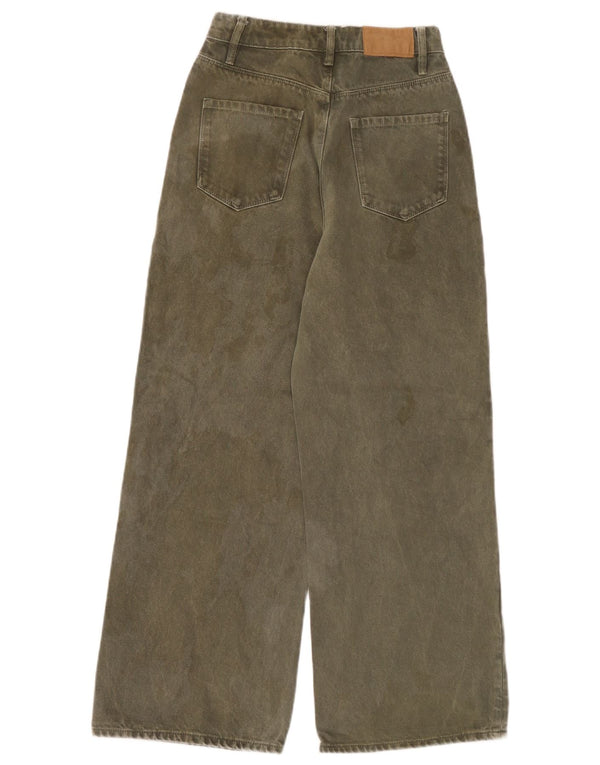 Zara Dame Jeans med høj talje og brede ben EU 34 2XS W24 L26 Khaki