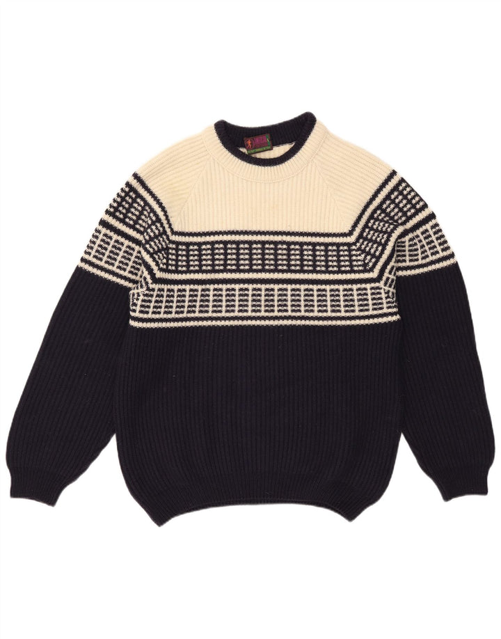 American System Herre Crew Neck Jumper Sweater Large Navy Blue Colourblock