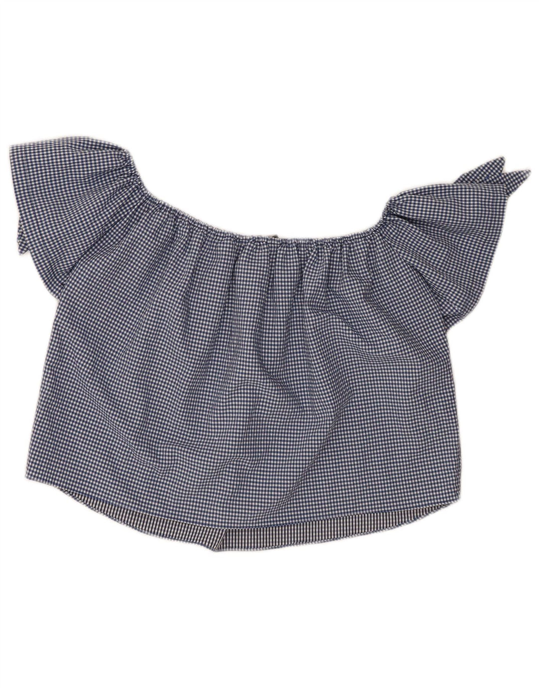 Zara Womens Crop Off Shoulder Top UK 10 Small Navy Blue Gingham