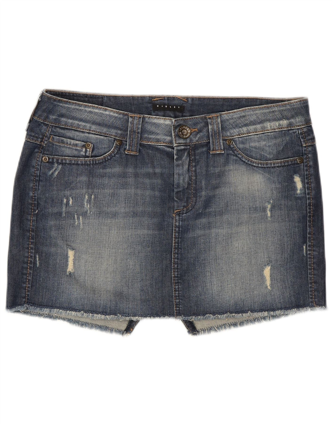 Sisley Womens Distressed Mini Denim Nederdel W29 Medium Blue Bomuld