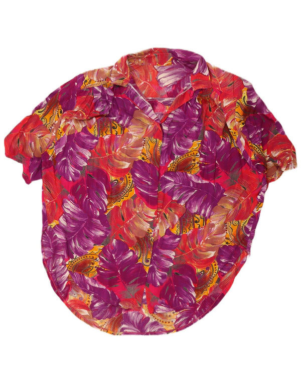 Vintage kortærmet skjorte til kvinder UK 18 XL flerfarvet blomster