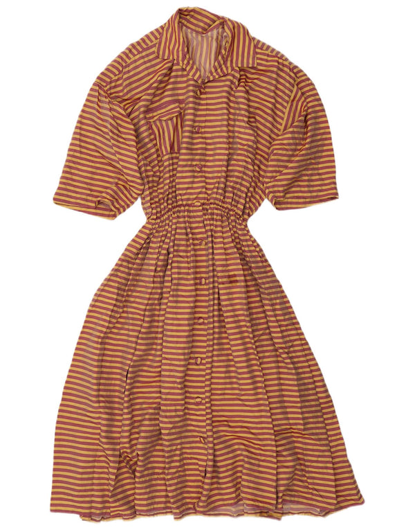 Vintage Dame Maxi Kortærmede Skjortekjole UK 18 XL Gulstribet