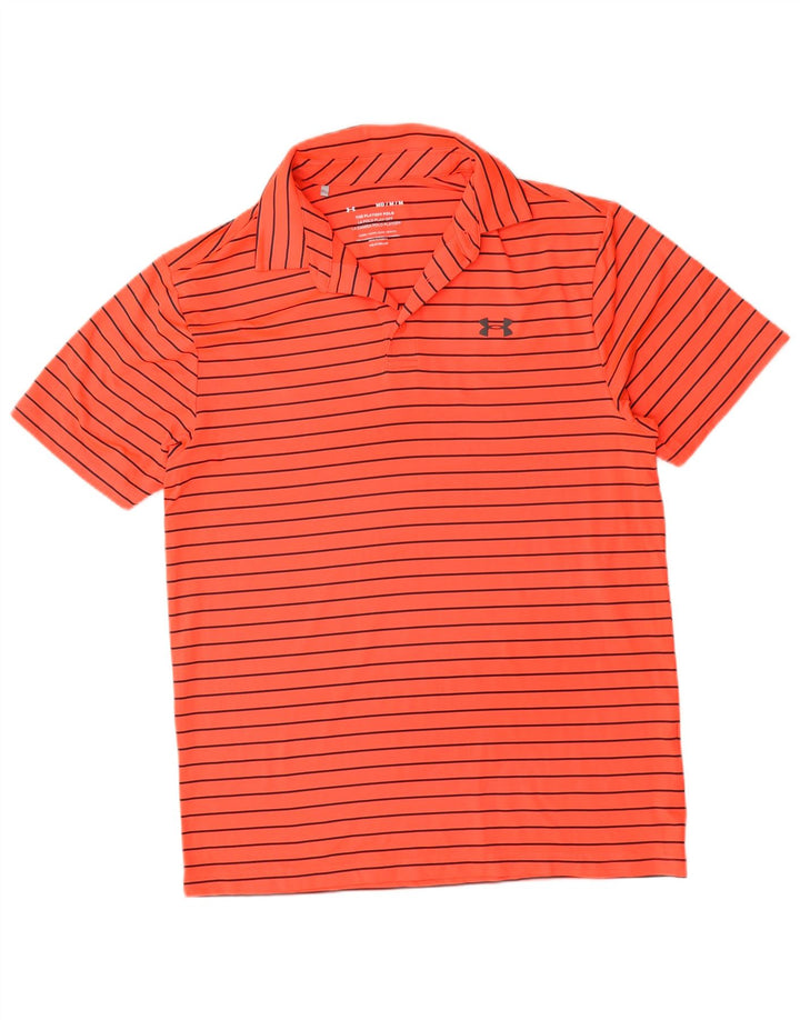 Under Armour Herre Heat Gear Polo Shirt Medium Orange Stribet