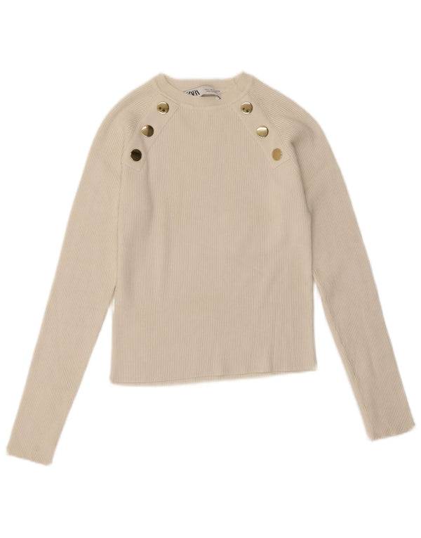 Zara Dame Crop Top Langærmet UK 12 Medium White