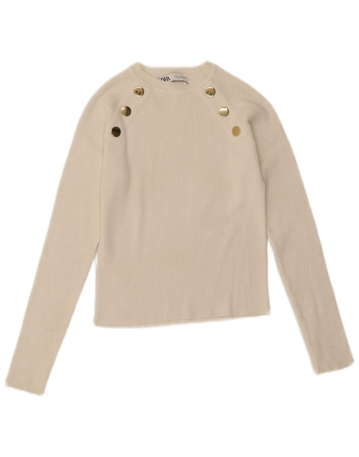 Zara Dame Crop Top Langærmet UK 12 Medium White